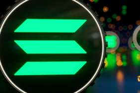 Solana cryptocurrency token symbol. Financial and business theme