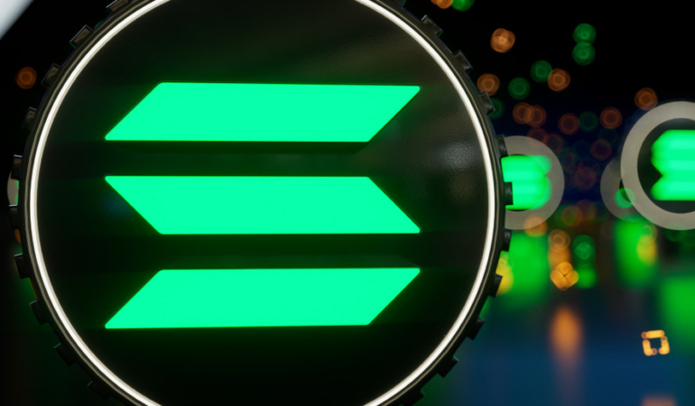 Solana cryptocurrency token symbol. Financial and business theme